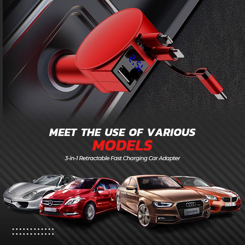 3-in-1 Retractable Fast Charging Car Adapter