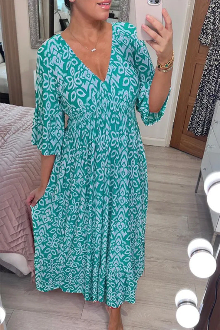 🔥Hot Sale - 48% OFF🔥Bohemian Casual Print V-neck Long Dress( Free Shipping)