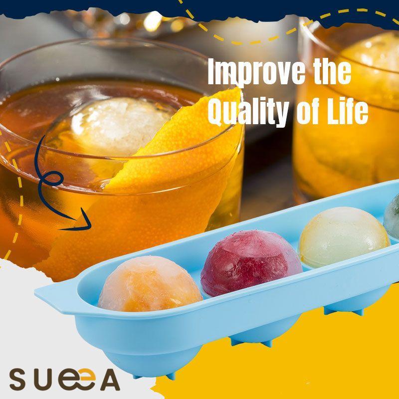 Sueea Silicone 4-Ball Ice Ball Maker Mold Ice Cube Mold