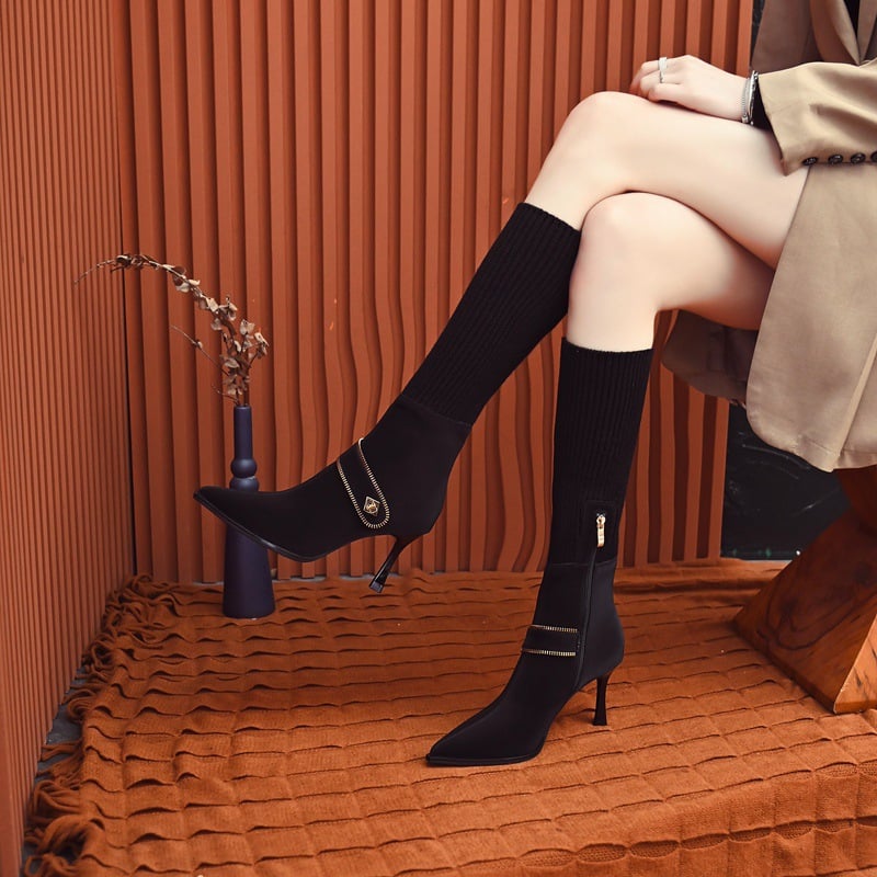 winter new Korean temperament fine heel pointed female boots high-heeled fashion boots