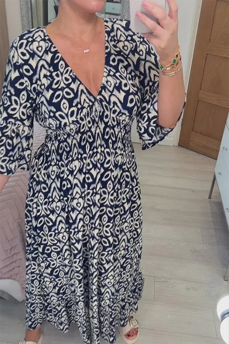 🔥Hot Sale - 48% OFF🔥Bohemian Casual Print V-neck Long Dress( Free Shipping)