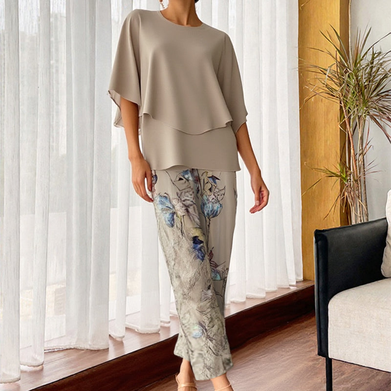 💖Women’s Printed Pants and Crew Neck Top Set