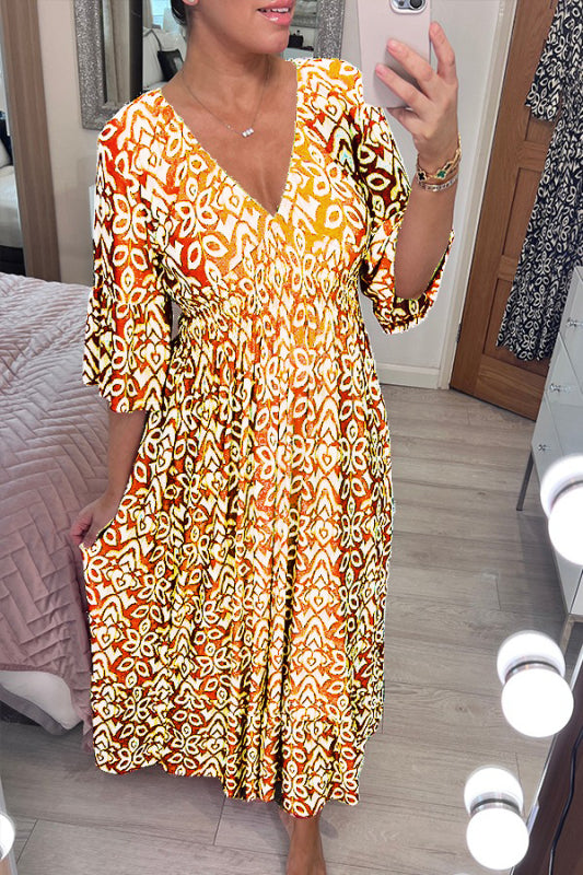 🔥Hot Sale - 48% OFF🔥Bohemian Casual Print V-neck Long Dress( Free Shipping)
