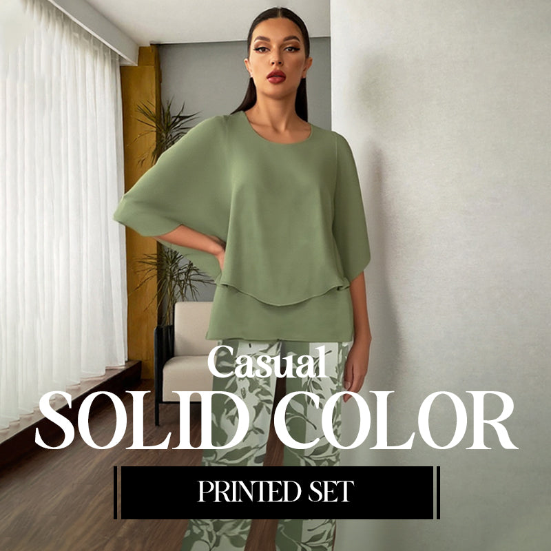 💖Women’s Printed Pants and Crew Neck Top Set