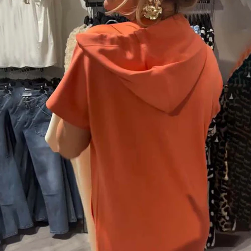 đ„Womenâs Solid Short-Sleeve Hooded Long Dress