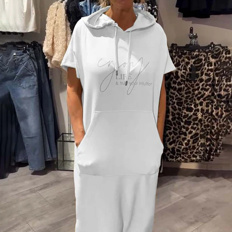 đ„Womenâs Solid Short-Sleeve Hooded Long Dress