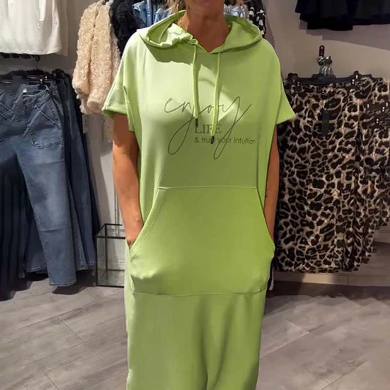 đ„Womenâs Solid Short-Sleeve Hooded Long Dress