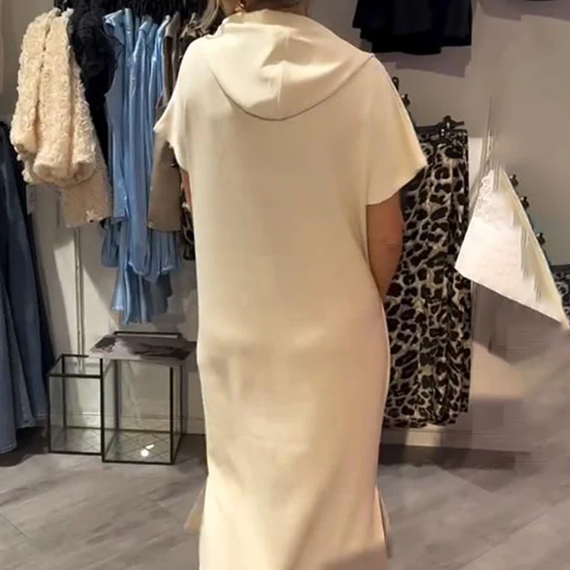 đ„Womenâs Solid Short-Sleeve Hooded Long Dress