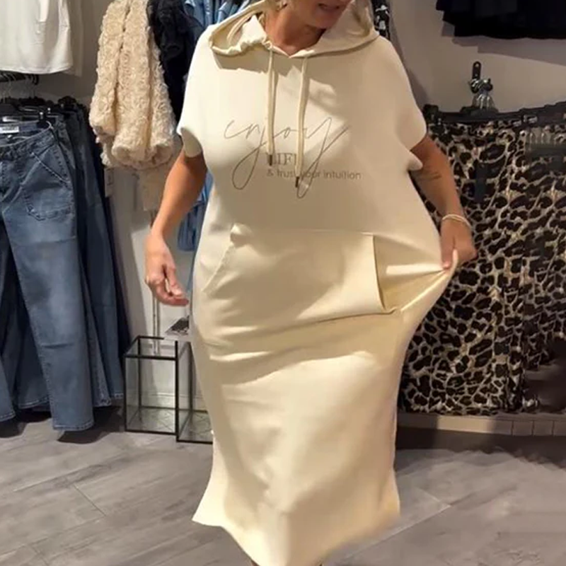 đ„Womenâs Solid Short-Sleeve Hooded Long Dress