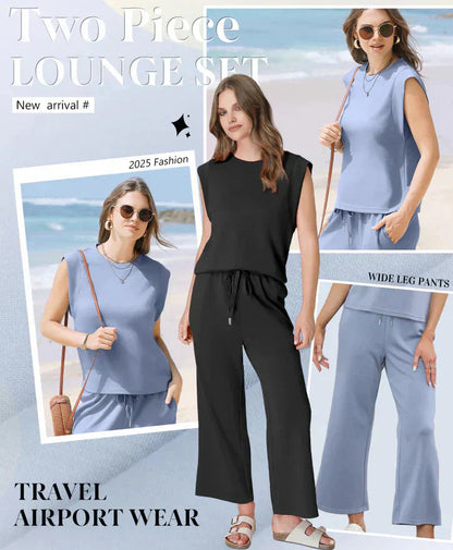 2025 New Women's  Sleeveless Top & Wide-Leg Pants 2-Piece Set