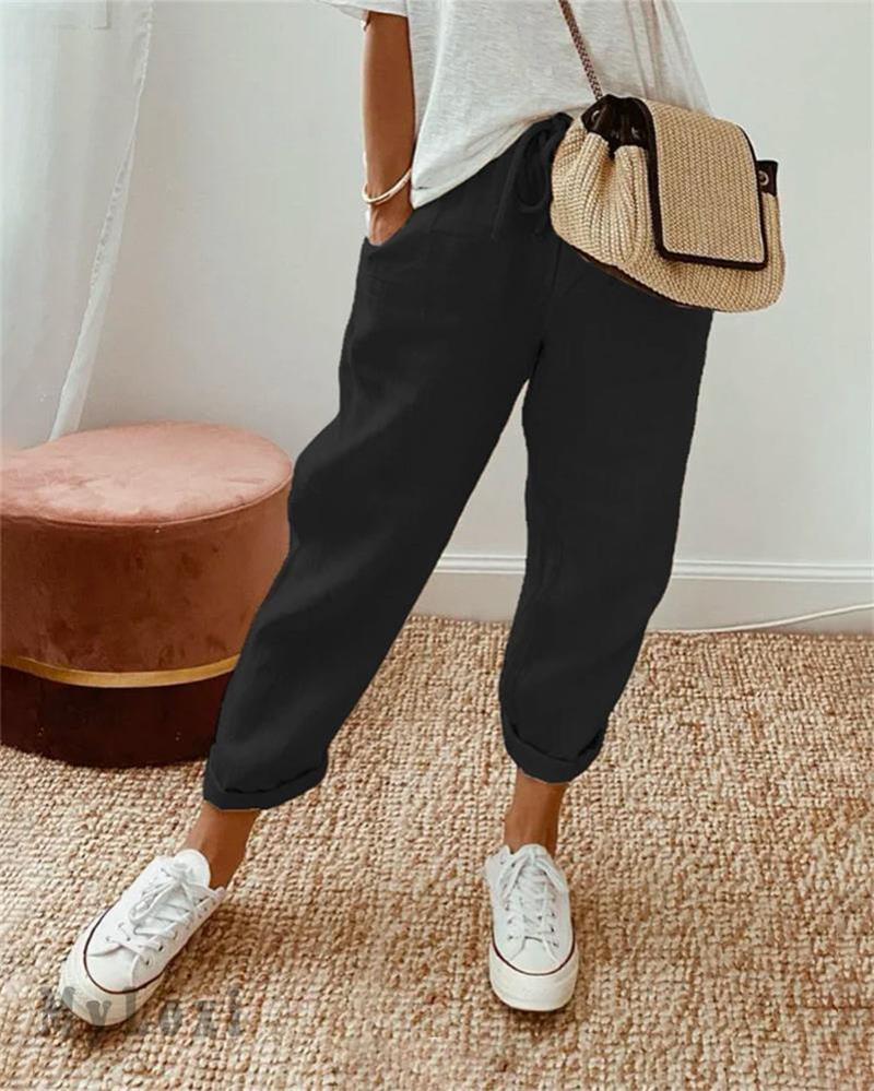 👖Casual Cotton and Linen Pants for Women – Breathable, High-Waisted & Ankle-Length Elegance🤍