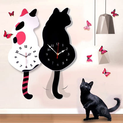 💖Nordic Cat Wagging Tail Wall Clock