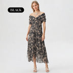💖 Women's Off-the-Shoulder V-Neck Printed Dress