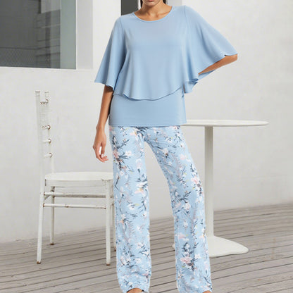💖Women’s Printed Pants and Crew Neck Top Set