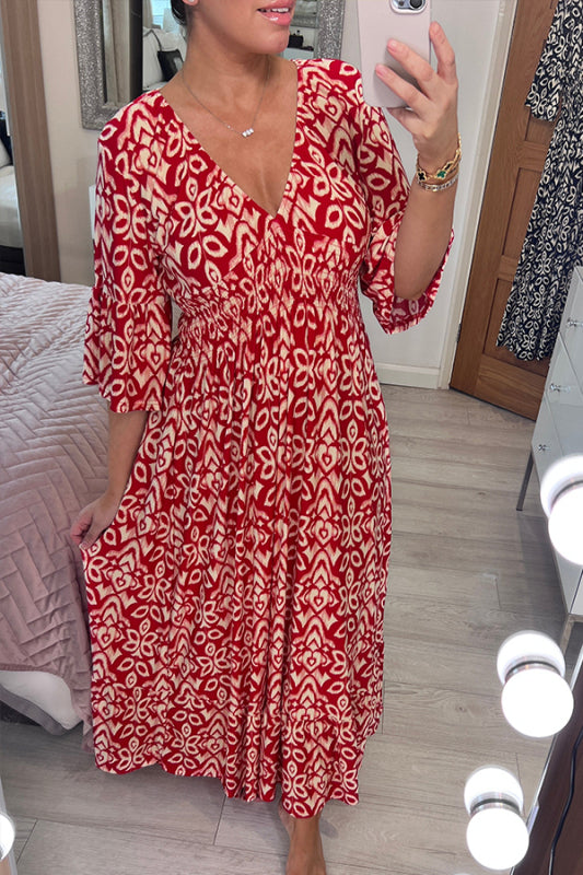🔥Hot Sale - 48% OFF🔥Bohemian Casual Print V-neck Long Dress( Free Shipping)