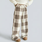 🔥Winter Vintage Plaid Elastic Straight Loose Thick Warm Casual Pants
