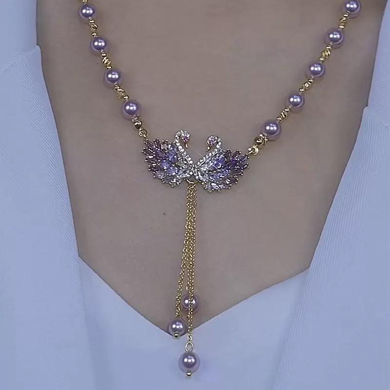⏳Time-Limited Special⏰Purple Double Swan Pendant Necklace – Fairy Elegance & Trendy