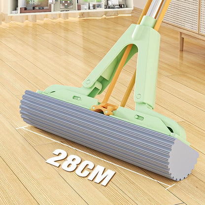 Absorbent Folding Squeeze Sponge Mop with Brush