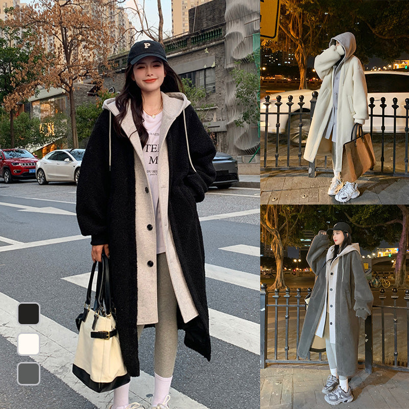 🥳 2-Layered Faux Lambswool Hooded Coat Jacket(Great Sale⛄)