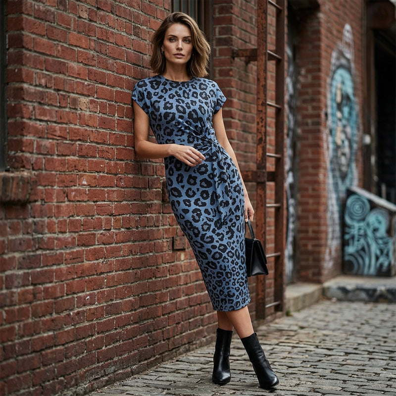 🌸Women's Knot Bodycon Dress – Leopard print, tummy-flattering knot. Comfy & chic for parties or date nights. Feel gorgeous. ✨🌹