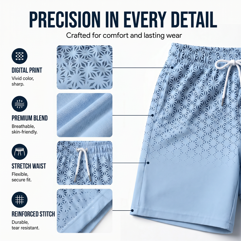 👕 Men's Geometric Print Collared Top & Shorts Set – Modern Pattern & Breathable Coordinated Look 🔷