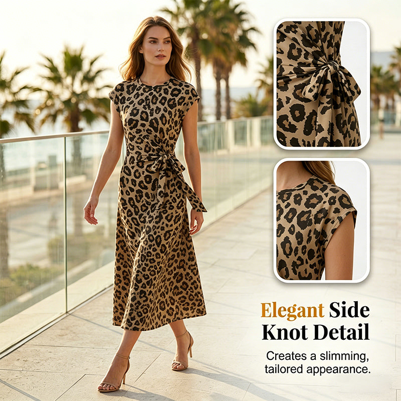 🌸Women's Knot Bodycon Dress – Leopard print, tummy-flattering knot. Comfy & chic for parties or date nights. Feel gorgeous. ✨🌹