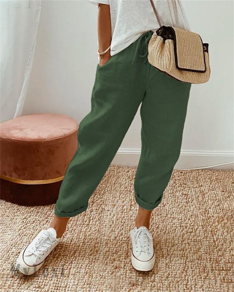 👖Casual Cotton and Linen Pants for Women – Breathable, High-Waisted & Ankle-Length Elegance🤍