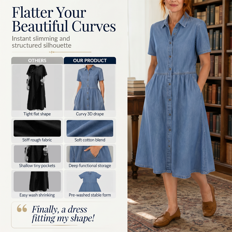 🔥Limited-time offer-Women's Elegant & Casual Denim Shirt Dress
