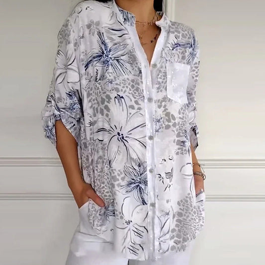 🔥Women’s Stand Floral Collar Printed Shirt