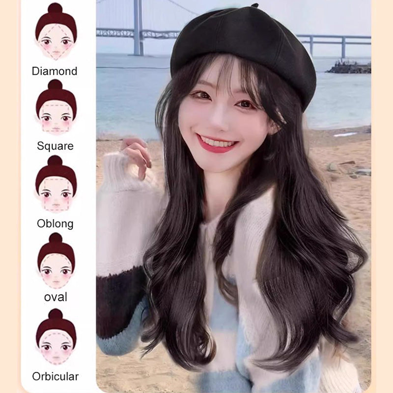 Versatile Beret Wig Set with Long Curly Hair（Great Sale⛄BUY 2 Get 10% OFF + Freeshipping）