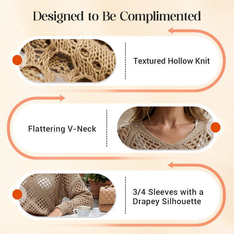 🥰Summer Sale💛Womens Bohemian-Inspired Beige Crochet Top With V-Neck
