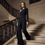 👗Women's Elegant One-Shoulder Jumpsuit – Wide-Leg Flow, Wrap Skirt Detail & Premium Breathable Fabric for a Chic Look 💃