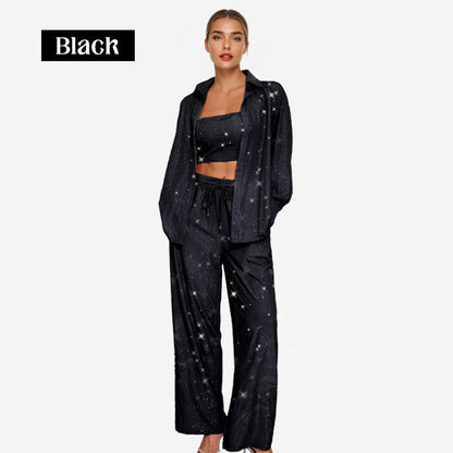 ✨Sequin Blazer And Wide Trousers For Women (3-piece Set)
