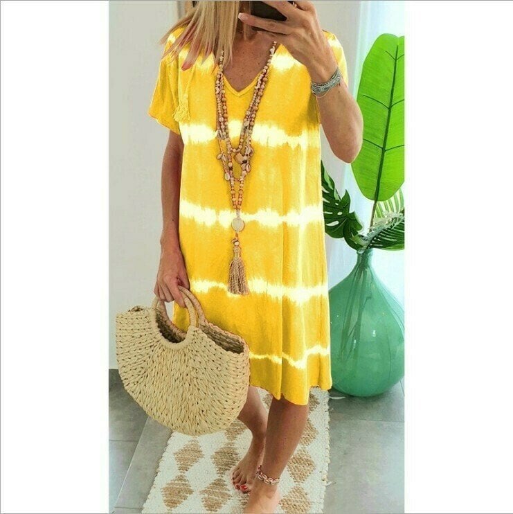 👗Tie-dye Striped Short-sleeved Loose T-shirt Dress