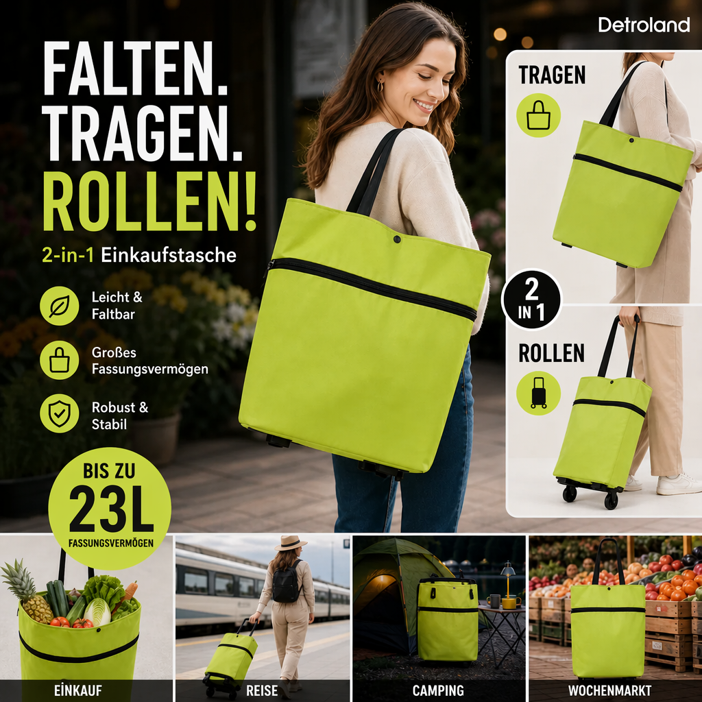 🔥2-in-1 Foldable Shopping Cart