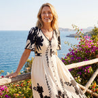 💥Soft Botanical Print V-Neck Midi Dress – Elegant, Lightweight & All-Match