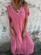 🔥Women's Loose V-neck Cotton Linen Dress
