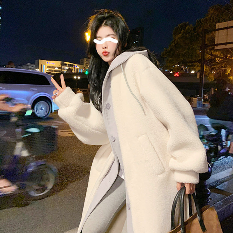 🥳 2-Layered Faux Lambswool Hooded Coat Jacket(Great Sale⛄)