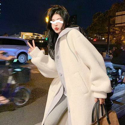 🥳 2-Layered Faux Lambswool Hooded Coat Jacket(Great Sale⛄)