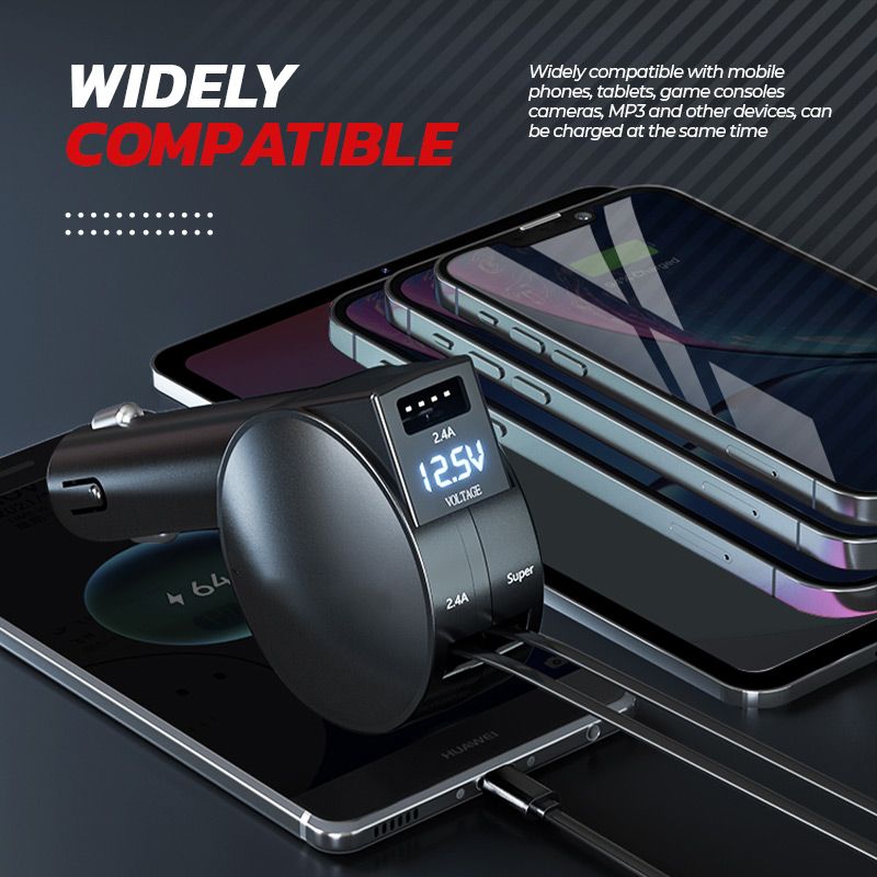 3-in-1 Retractable Fast Charging Car Adapter
