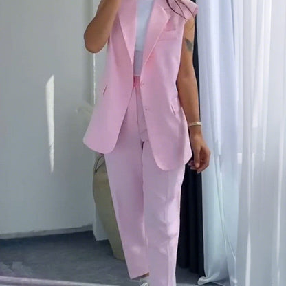 💖Women’s Stylish Sleeveless Blazer & High-Waisted Pants Set