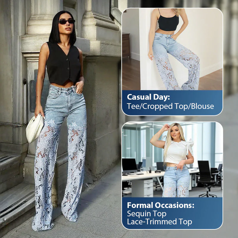 🌸🔥 Lace Spliced Jeans