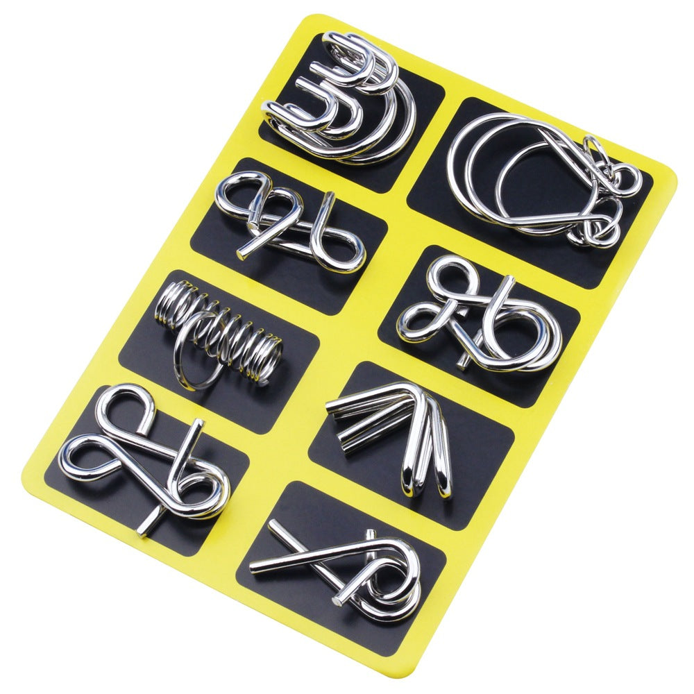 Metal Puzzle Ring Set (8-Piece) Blue Edition Brain Teaser Game