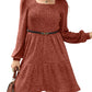 💖 Women's Square Neck Lantern Sleeve Ribbed Dress|Glow in Autumnal Elegance!🍁