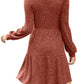 💖 Women's Square Neck Lantern Sleeve Ribbed Dress|Glow in Autumnal Elegance!🍁