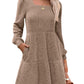 💖 Women's Square Neck Lantern Sleeve Ribbed Dress|Glow in Autumnal Elegance!🍁