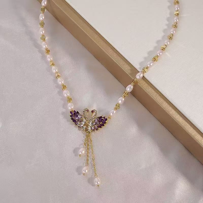 ⏳Time-Limited Special⏰Purple Double Swan Pendant Necklace – Fairy Elegance & Trendy