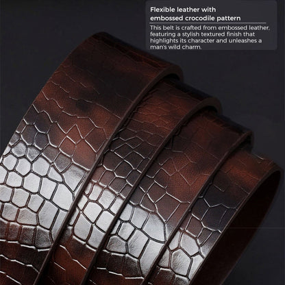 🐊Men‘s Crocodile-Pattern Belt – Automatic Buckle, Genuine Leather & Versatile 👔📦