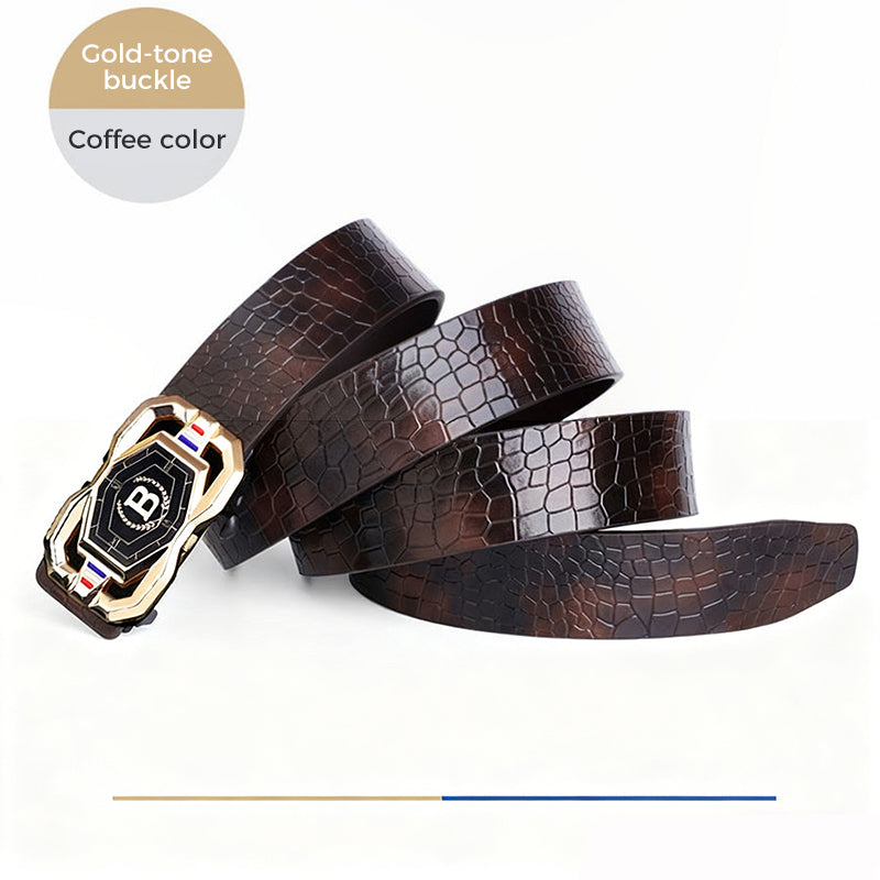 🐊Men‘s Crocodile-Pattern Belt – Automatic Buckle, Genuine Leather & Versatile 👔📦