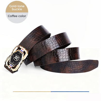 🐊Men‘s Crocodile-Pattern Belt – Automatic Buckle, Genuine Leather & Versatile 👔📦